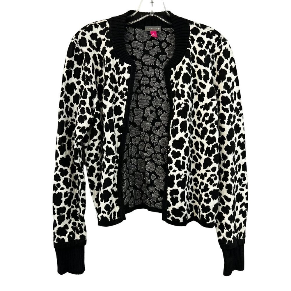 Vince Camuto Women’s Long Sleeve Open Front Cropped Cardigan Black/White S
